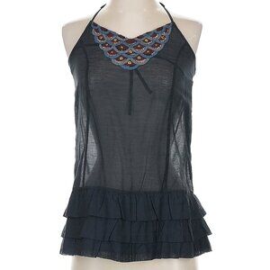 Free People Silk Cotton Sheer Beaded Tank Peacock Made In India Black 2